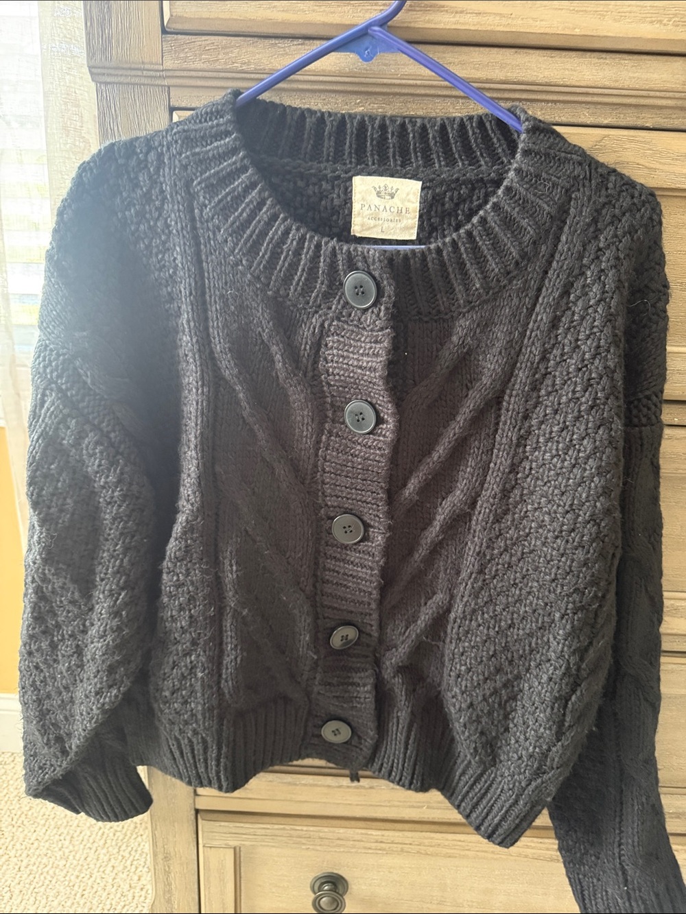 Panache Black Chunky Cable Cardigan with Buttons